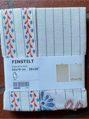 NWT IKEA FINSTILT Cotton Tea Towels - Blue, Red & White Floral Stripe (2-Pack)
